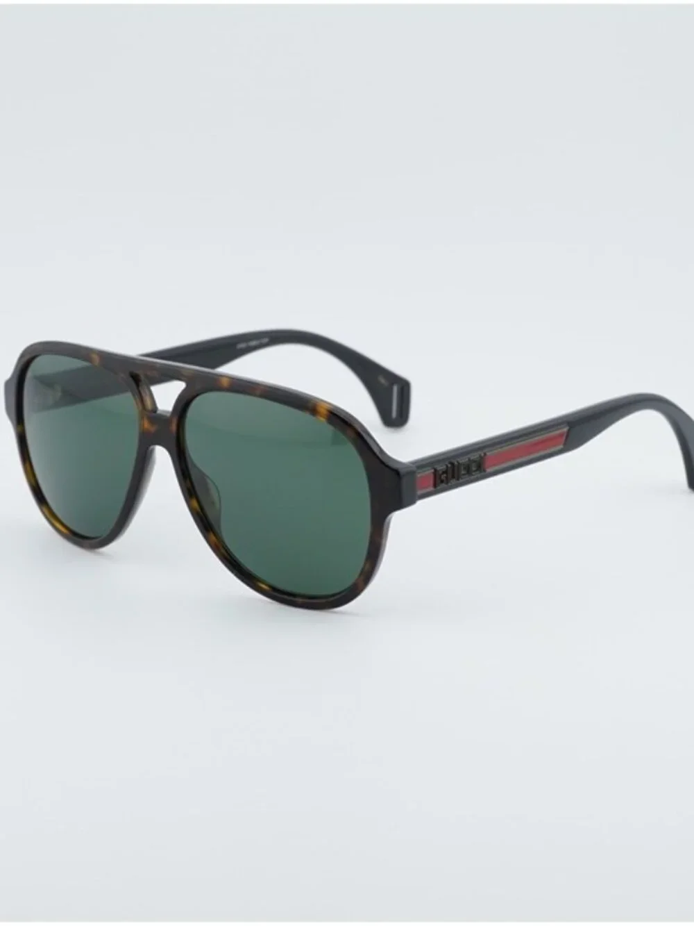 Gucci GG0463S 003 Sunglasses Havana Aviator Frame, Green Lenses